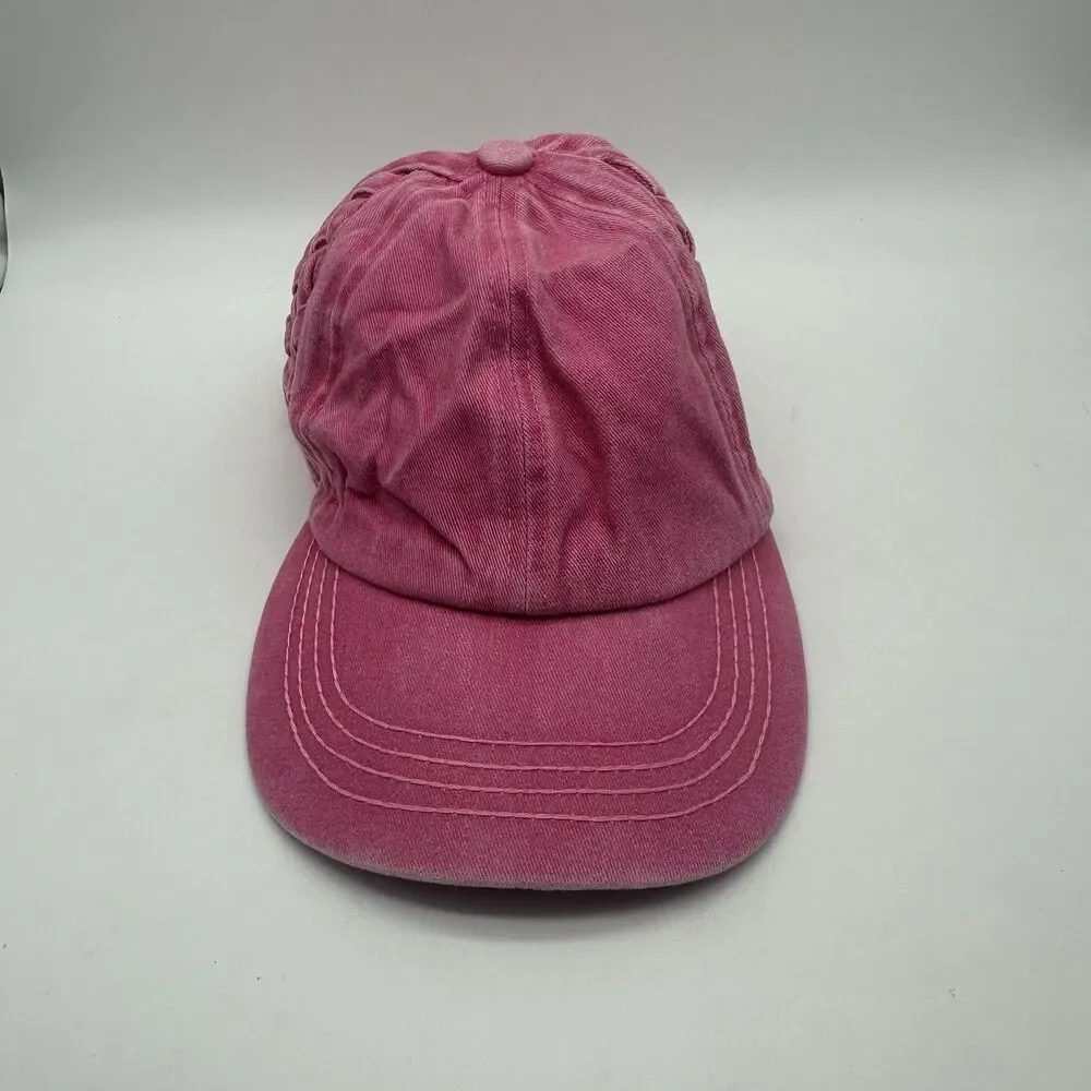 C.C. Womens Criss Cross Ponytail Baseball Cap Basket Weave Pink Messy Bun